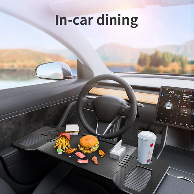 Desk For Tesla Model 3 Y 2024 Car Steering Wheel Laptop Tray Food Desk Portable Office Table
