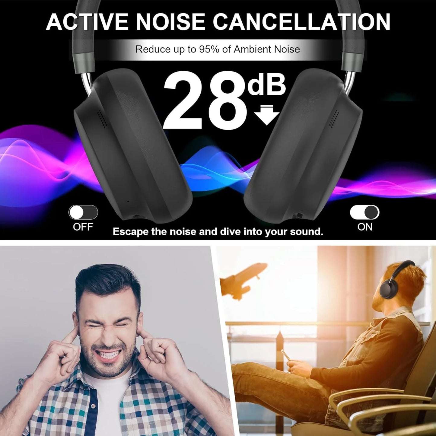 T-Fun NC45 Wireless ANC Headphones – Over-Ear Hi-Res Audio with Mic & Bluetooth