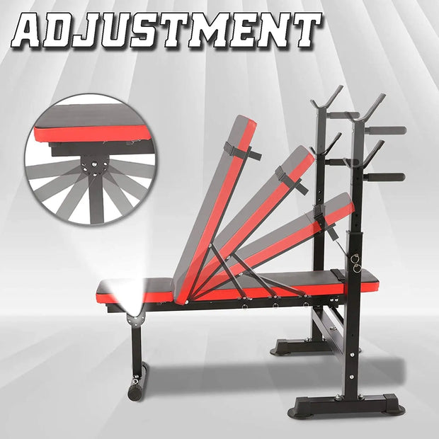 600lbs 6 in 1 Weight Bench Set with Squat Rack Adjustable Workout Bench with Leg Developer Preacher Curl Rack Fitness Strength Training