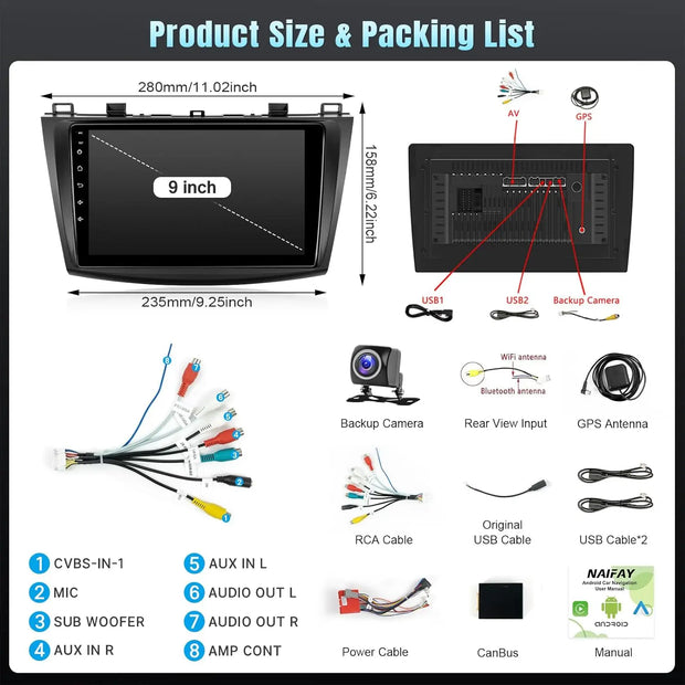 9 Inch Wireless Car Radio for Mazda 3 2009 to 2013 with CarPlay Android Auto Touch Screen Car Stereo Backup Camera GPS WIFI 2G 32G - My Variety Superstore 25