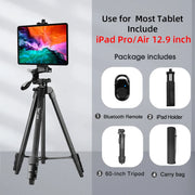 Tripod for Camera and Tablet 60 Inch Aluminum Phone Tripod with Remote Control Mount Holder for DSLR iPad and Android Devices