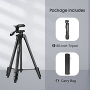 Tripod for Camera and Tablet 60 Inch Aluminum Phone Tripod with Remote Control Mount Holder for DSLR iPad and Android Devices