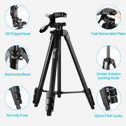 Tripod for Camera and Tablet 60 Inch Aluminum Phone Tripod with Remote Control Mount Holder for DSLR iPad and Android Devices