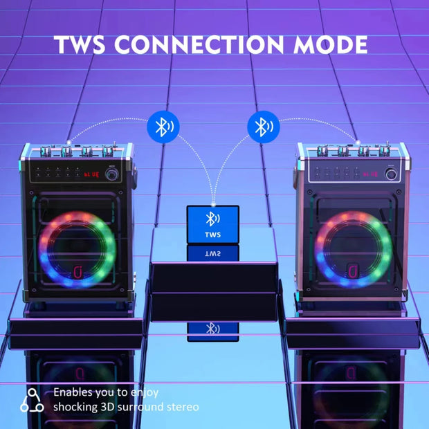 Karaoke Machine with 2 Wireless Microphones Bluetooth Speaker PA System and LED Lights for Home Singing Outdoor Party - My Variety Superstore 25