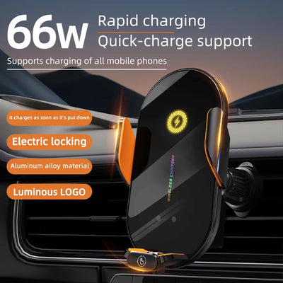66W Magnetic Wireless Car Phone Holder Charger Automatic Induction Fast Charging Black