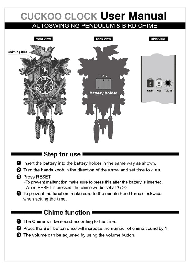 Antique Forest Cuckoo Clock Silent Pendulum Adjustable Sound Deer Rabbit and Bird Design - My Variety Superstore 25