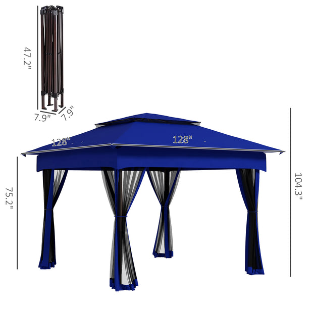 11' X 11' Outdoor 2-Tier Pop up Gazebo Portable Party Tent W/ Netting, Blue - My Variety Superstore 25