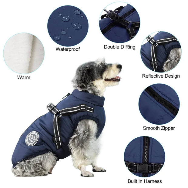 Cozy Waterproof Dog Jacket With Harness Keeps Dogs Warm
