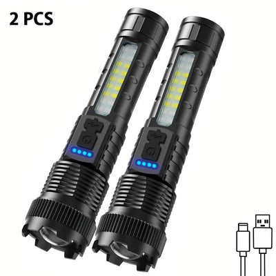 2pcs Rechargeable Zoomable Super Bright Flashlights – Emergency, Camping & Hurricane Ready