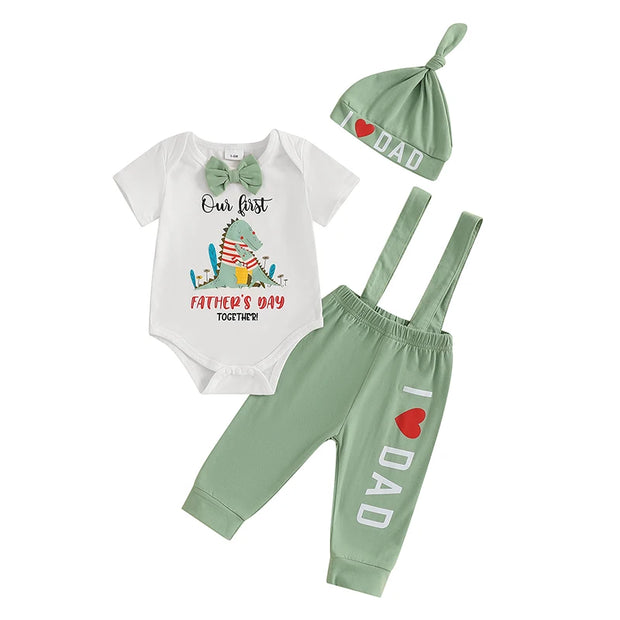 Baby 3-Piece Mother’s Day Outfit Set: Short Sleeve Floral Romper, Ruffle Pants & Headband for Girls