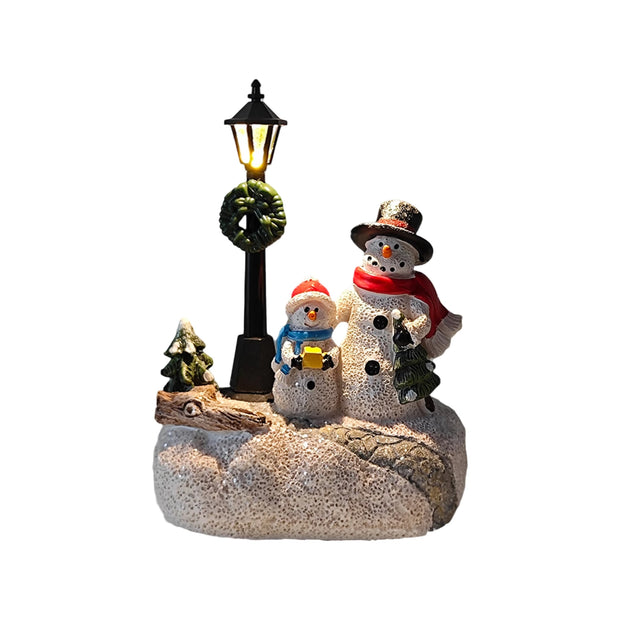 Radiant Luminous Snowman Ornament Resin Craft Brightens Desk