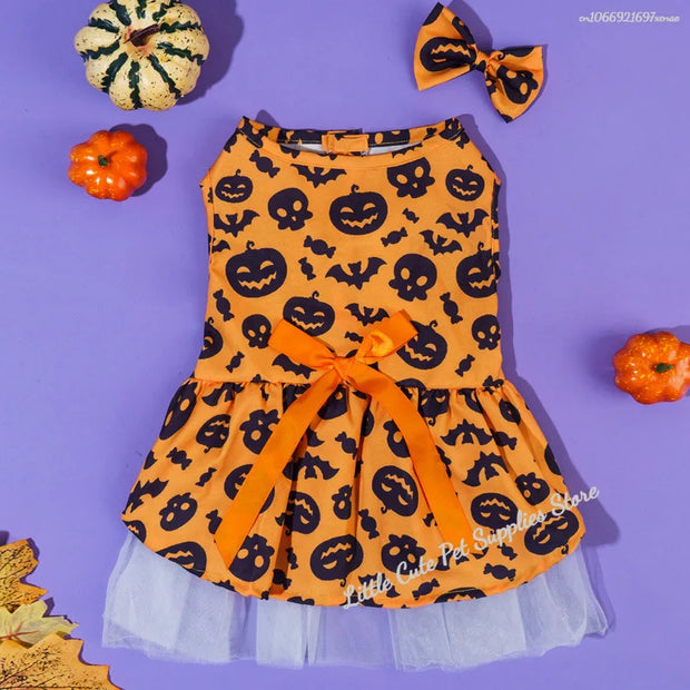 Enchanting Halloween Dog Dress With Bow For Festive Fun