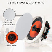 Herdio 6.5 Inch Bluetooth In Wall In Ceiling Speakers 600 Watt With Wall Amplifier Receiver For Home Theater Office 2 Pairs - My Variety Superstore 25