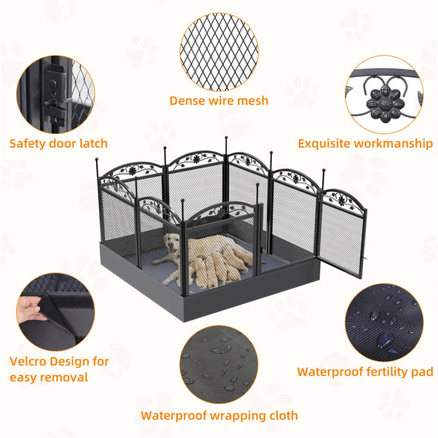 8 Panels DIY Heavy Duty Dog Playpen Pen Outdoor Indoor Dog Puppy Metal Fence with Waterproof Fertility Pad for Whelping,Training - My Variety Superstore 25