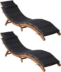 Modern Cream White Sun Loungers with Cushions – Foldable Solid Acacia Hardwood for Outdoor