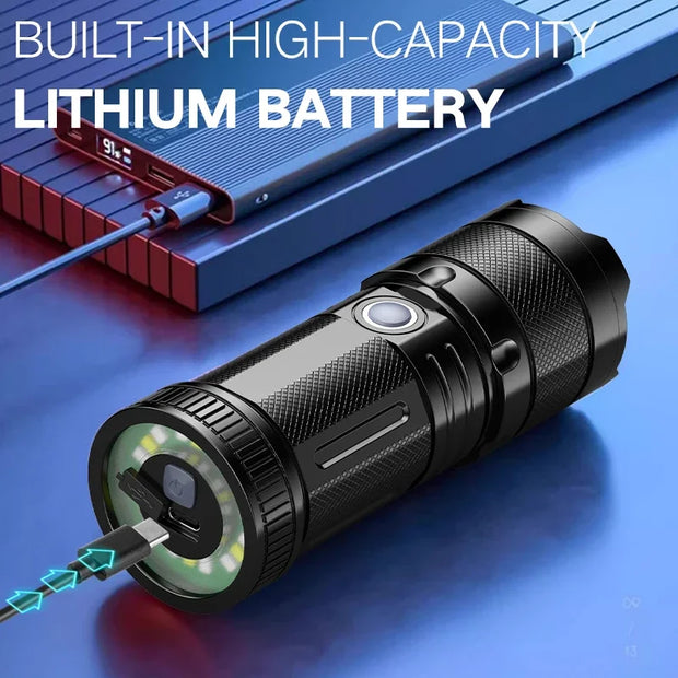 White Laser Ultra Bright LED Flashlight – 9 Modes, Waterproof ABS for Camping & Emergency