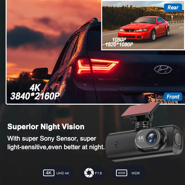 E-ACE UHD 4K Dashcam with GPS WiFi Night Vision 24 Hour Parking Loop Dual Channel Recording 4K Front and 1080P Rear Dual Lens - My Variety Superstore 25