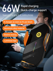 66W Magnetic Wireless Car Phone Holder Charger Automatic Induction Fast Charging Black