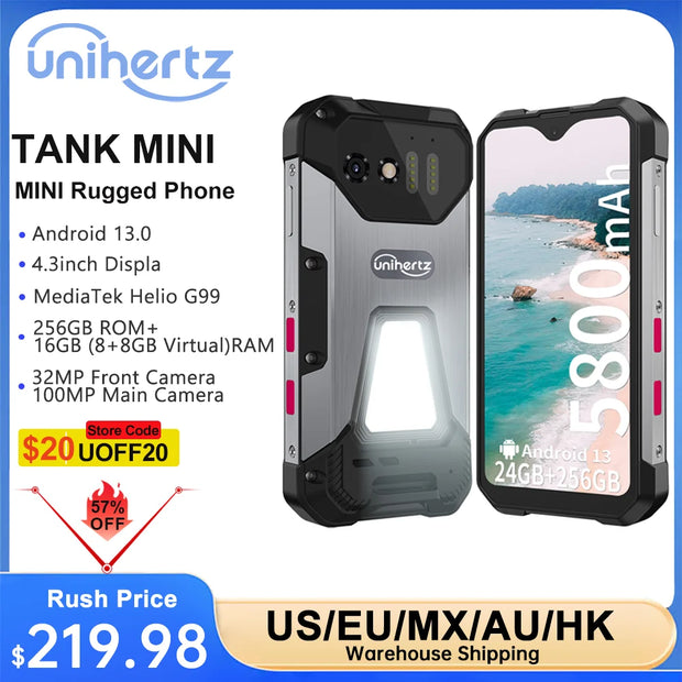 Unihertz 8849 Mini Rugged Smartphone,Small 4G,Outdoor,16 GB,24GB RAM,256GB ROM, 5800mAh, Android 13 Phone,Dual Sim,100MP Camera - My Variety Superstore 25
