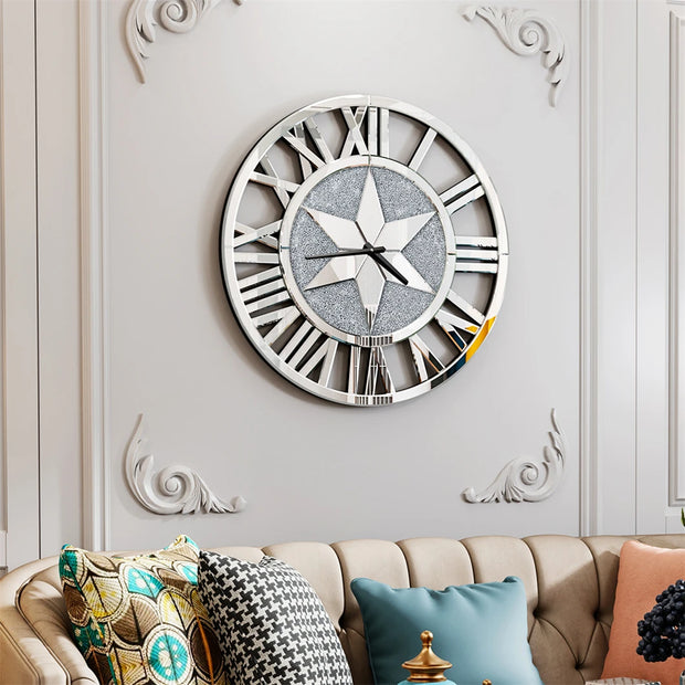 Large Mirrored Wall Clock 60CM Round Beveled Roman Numeral Skeleton Clock for Family Living Room Fireplace Decor - My Variety Superstore 25