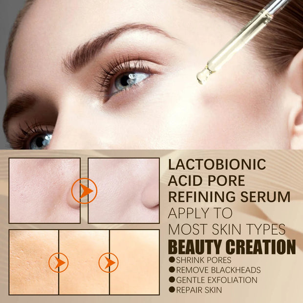 3pcs Lactobionic Acid Pore Shrinking Facial Serum Firming and Moisturizing Blackhead and Acne Cleansing Skin Care Products