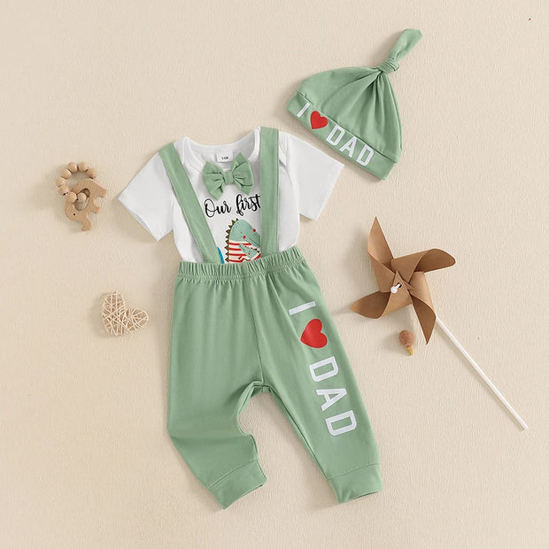 Baby 3-Piece Mother’s Day Outfit Set: Short Sleeve Floral Romper, Ruffle Pants & Headband for Girls