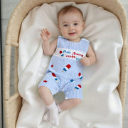 Toddler Girls 4th of July Sleeveless Romper – Popsicle Print Striped Jumpsuit with Embroidery
