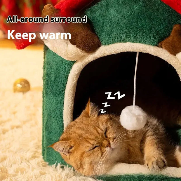 Cozy Enclosed Pet House Bed FleeceLined Keeps Pets Warm