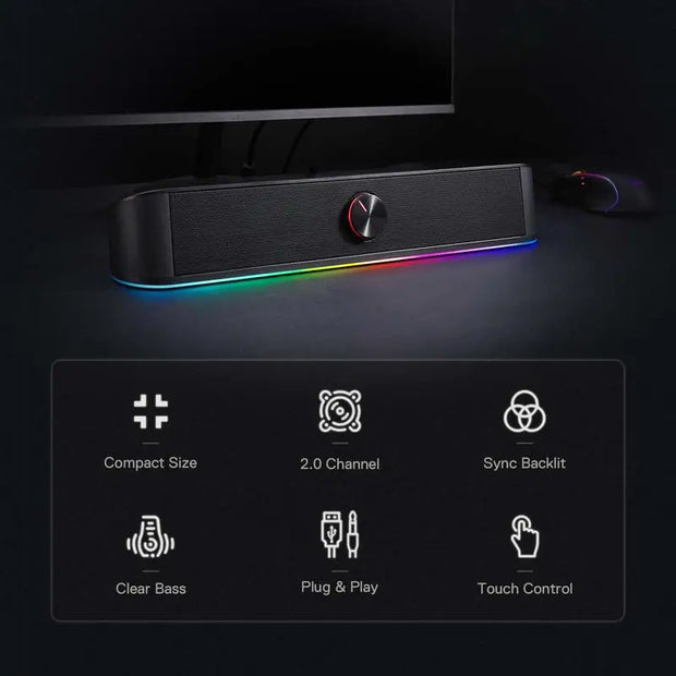 Redragon GS560 Adiemus RGB USB Desktop Soundbar 2.0 Channel Computer Speaker with Dynamic Lighting Bar Audio Light Sync Display - My Variety Superstore 25