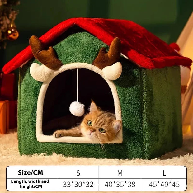 Cozy Enclosed Pet House Bed FleeceLined Keeps Pets Warm
