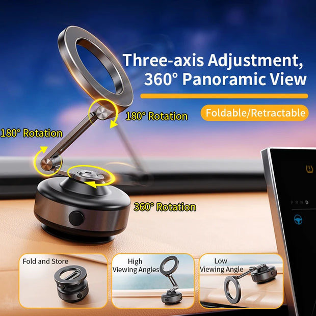 Electric Vacuum Suction Cup Car Phone Holder 360 Degree Rotation Strong Magnetic Foldable Stand for iPhone 12 to 16 Pro Xiaomi Samsung