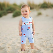 Toddler Girls 4th of July Sleeveless Romper – Popsicle Print Striped Jumpsuit with Embroidery