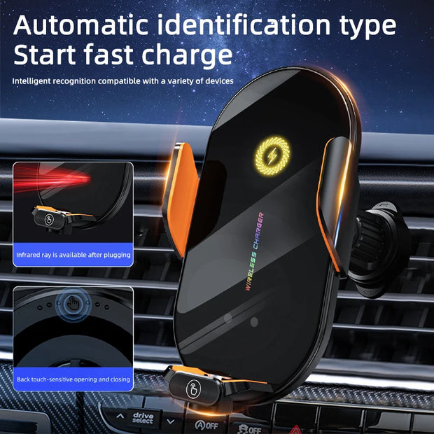 66W Magnetic Wireless Car Phone Holder Charger Automatic Induction Fast Charging Black
