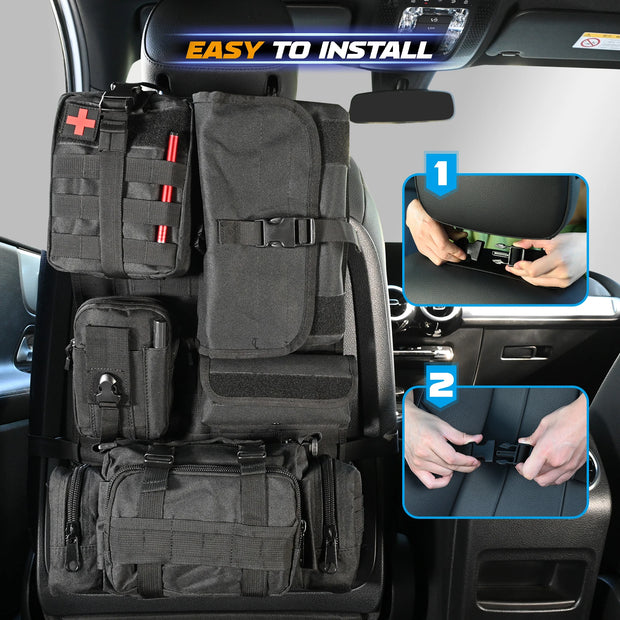 Car Seat Back Molle Organizer Tactical with 5 Molle Pouches Universal Vehicle Panel Protector Storage Bag Cover