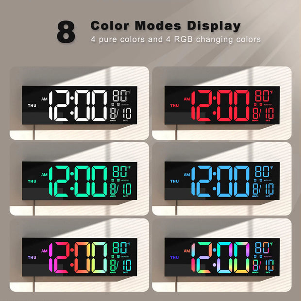 16 Inch Large Digital Wall Clock Big LED Display with Remote 8 RGB Color Alarm DST Temperature for Living Room Kitchen - My Variety Superstore 25