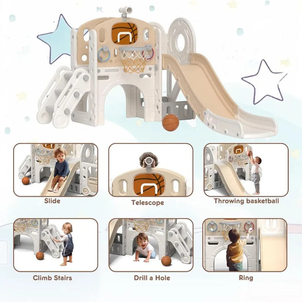XJD 8 in 1 Toddler Slide Set,Kids Climber Slide PlaySet with Basketball Hoop and Ball,Outdoor Indoor Playground for Toddlers 1-3 - My Variety Superstore 25