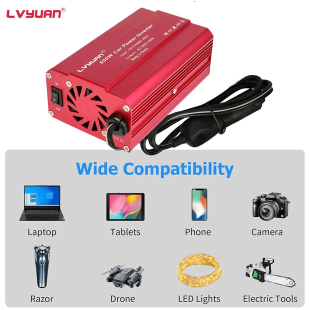 300W 500W Car Inverter DC12V AC110V Outdoor Portable Charger Converter Cigarette Lighter US Socket