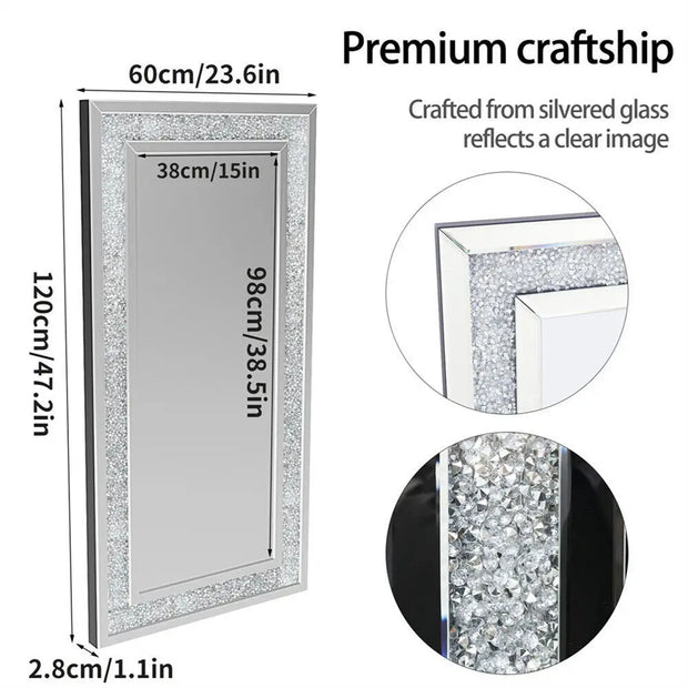 Large Rectangle Venetian Wall Mirror Polished Crush Crystal Diamond Edge 120x60cm for Living Room Hallway - My Variety Superstore 25