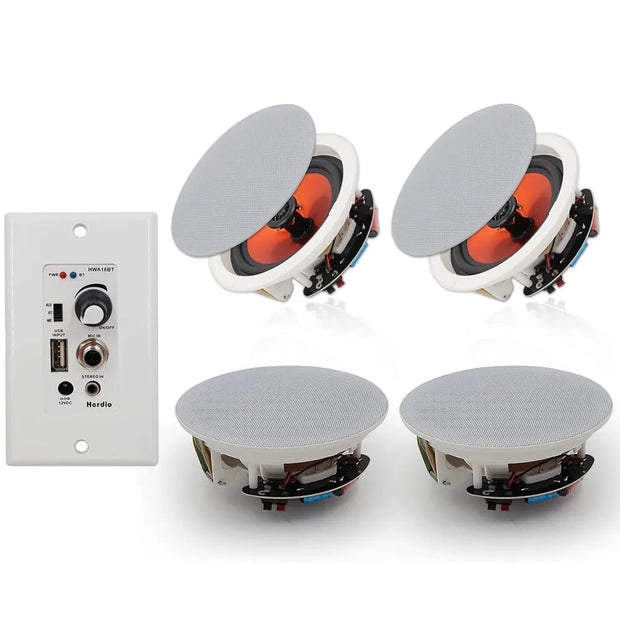 Herdio 6.5 Inch Bluetooth In Wall In Ceiling Speakers 600 Watt With Wall Amplifier Receiver For Home Theater Office 2 Pairs - My Variety Superstore 25
