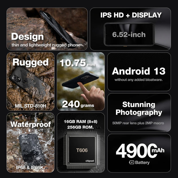 Relentless Rugged Smartphone 50MP Cam Endurance Battery
