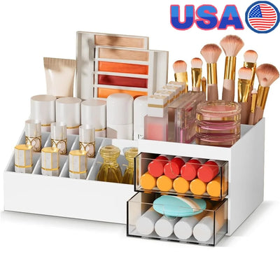 Makeup Organizer with Drawers Multifunctional Cosmetic Storage for Brushes Perfumes and Beauty Products Desktop Vanity Organizer
