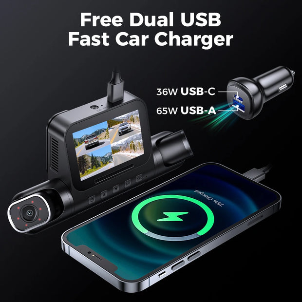 AZDOME 4 Channel Dash Cam 360 Degree View Car DVR 5G WiFi Dash Camera 2K Plus 3 1080P Built in 128GB eMMC 24 Hour Parking - My Variety Superstore 25