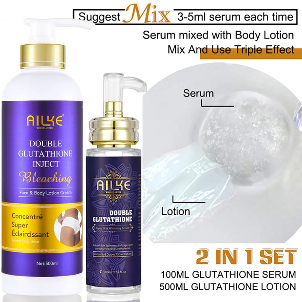 AILKE Skin Whitening Set With Double Glutathione Moisturizing Dark Spot Removal Hyperpigmentation Treatment