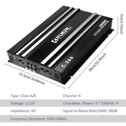 4 Channel Car Audio Amplifier 5800 Watt High Power Ultra Thin Four Way Class A B Amp - My Variety Superstore 25