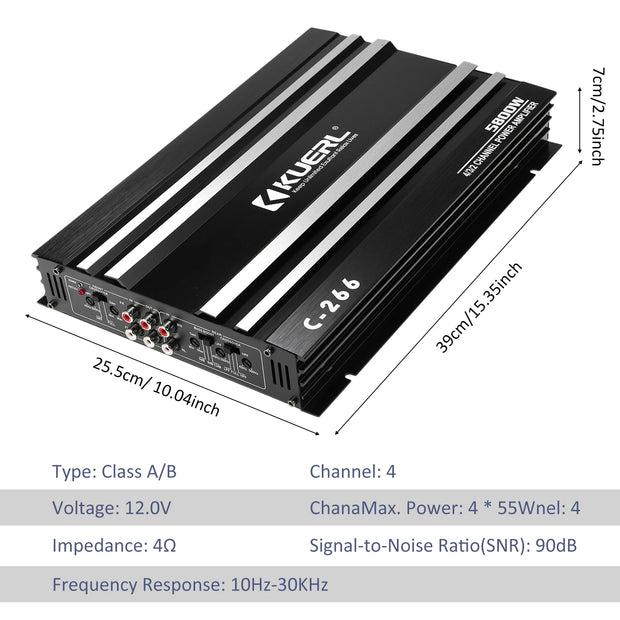 4 Channel Car Audio Amplifier 5800 Watt High Power Ultra Thin Four Way Class A B Amp - My Variety Superstore 25