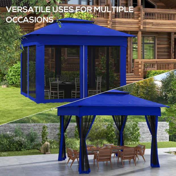 11' X 11' Outdoor 2-Tier Pop up Gazebo Portable Party Tent W/ Netting, Blue - My Variety Superstore 25