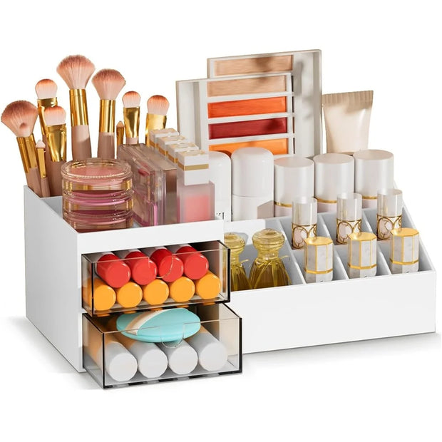 Makeup Organizer with Drawers Multifunctional Cosmetic Storage for Brushes Perfumes and Beauty Products Desktop Vanity Organizer