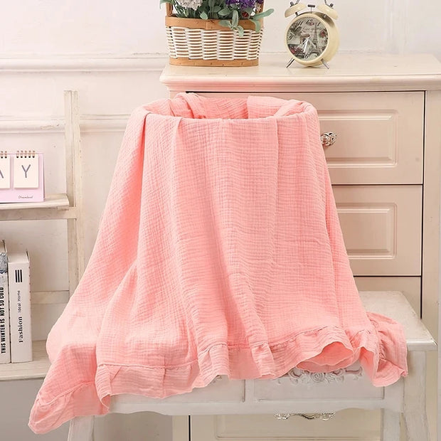 Ruffled Muslin Baby Swaddle Blankets, Organic Cotton, Soft Newborn Infant Bedding & Accessories