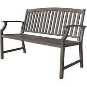 52” Farmhouse Outdoor Garden Bench – Faux Wood Grain Finish & Aluminum Backrest for Porch