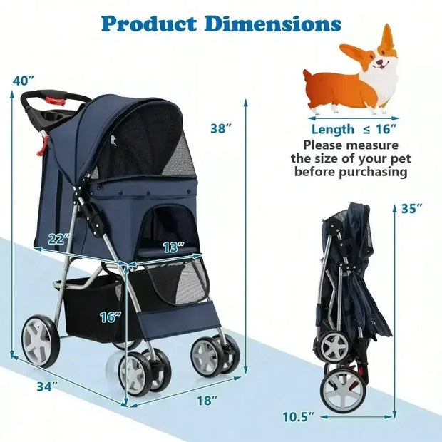 Amazing Folding Pet Stroller With Storage For Easy Travel